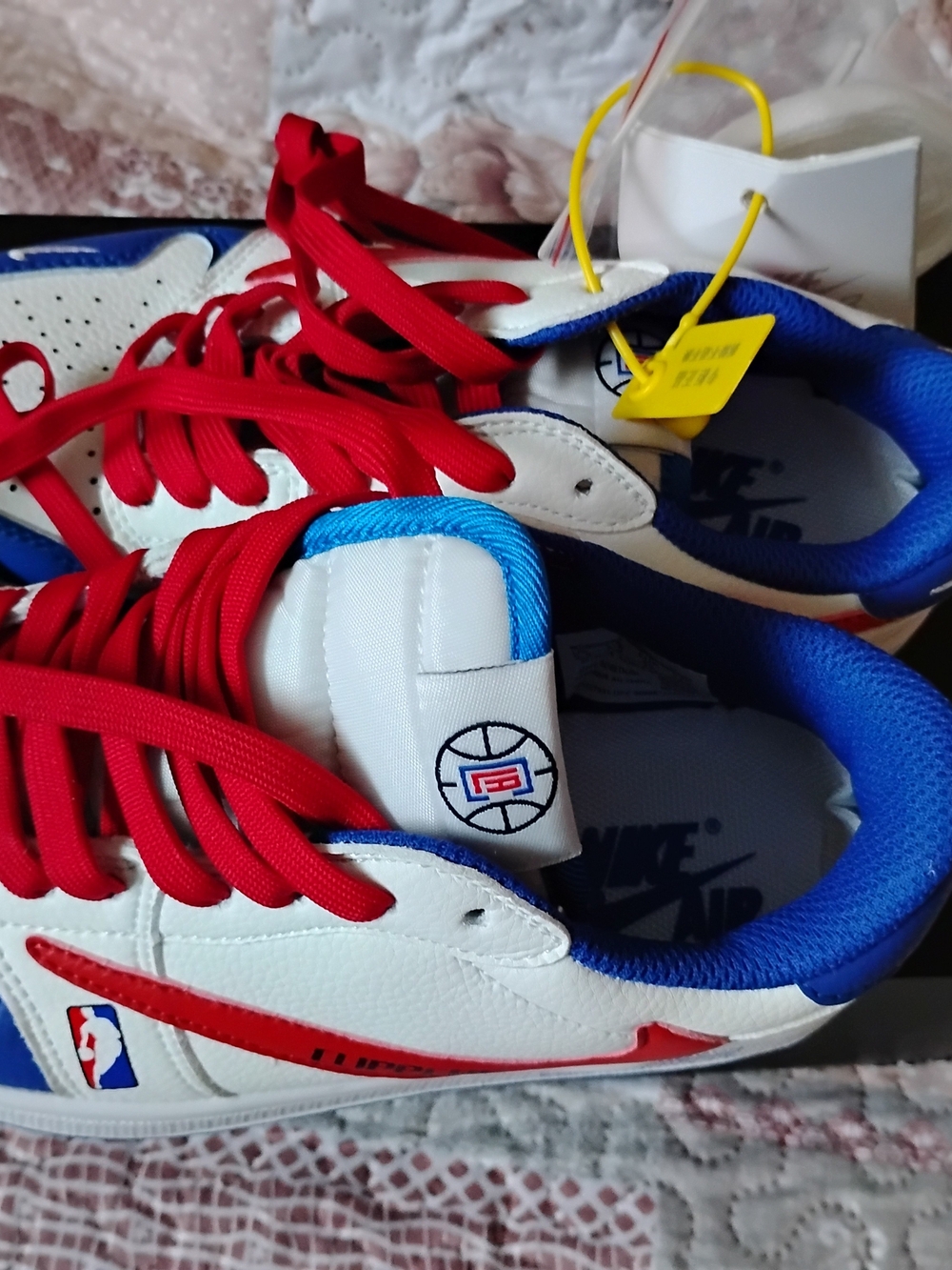 Nike Women's White, Red & Blue Low-Top Sneakers - Signature Swoosh - Picture 2 of 3